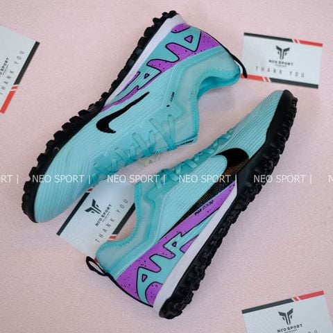  Giày Bóng Đá Cỏ Nhân Tạo Mercurial Vapor 15 Pro Airzoom Bo Thun Xanh Ngọc Gót Tím TF 