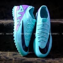  Giày Bóng Đá Cỏ Nhân Tạo Mercurial Air Zoom Vapor 15 Elite Bo Thun Xanh Ngọc Gót Tím TF 