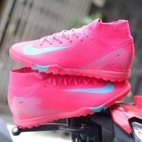  Giày Bóng Đá Cỏ Nhân Tạo Mercurial Superfly 10 Cổ Cao Hồng Đậm Logo Xanh TF 