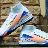  Giày Bóng Đá Cỏ Nhân Tạo Mercurial Superfly 10 Cổ Cao MDS009 Xám Xanh TF 