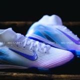  Giày Bóng Đá Cỏ Nhân Tạo Mercurial Superfly 10 Cổ Cao Trắng Đế Xanh Bích Hologram TF 
