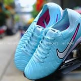  Giày Bóng Đá Cỏ Nhân Tạo Tiempo 10 Pro Bo Thun Xanh Ngọc Logo Trắng Hồng TF 