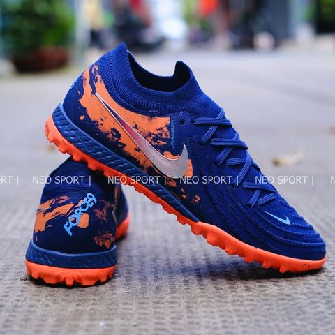  Giày Bóng Đá Cỏ Nhân Tạo Phantom GX2 Elite Bo Thun Xanh Đen Đế Cam TF 