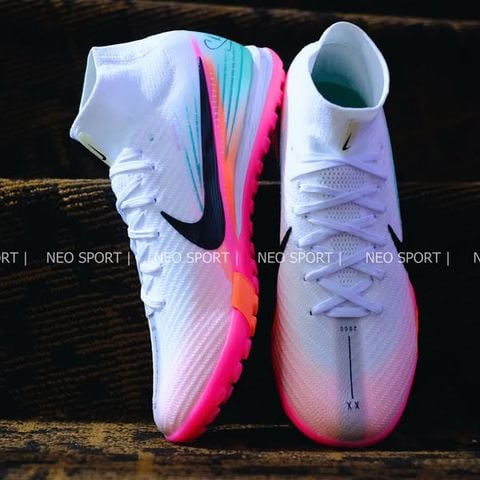  Giày Bóng Đá Cỏ Nhân Tạo Mercurial Superfly 10 Cổ Cao Sam Kerr Trắng Hồng/Cam TF 
