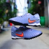 Giày Bóng Đá Cỏ Nhân Tạo Tiempo 10 Pro Bo Thun Xám Logo Cam TF 