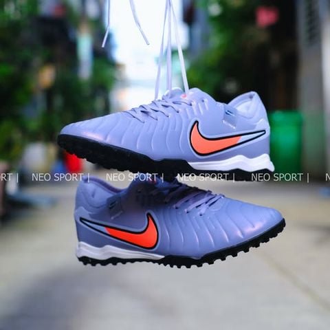  Giày Bóng Đá Cỏ Nhân Tạo Tiempo 10 Pro Bo Thun Xám Logo Cam TF 
