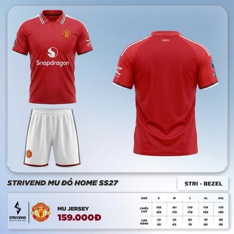  Bộ Quần Áo Bóng Đá STRIVEND - MU Đỏ Sân Nhà Có Cổ 