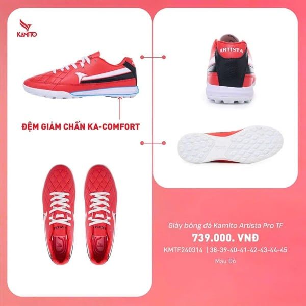  Giày Bóng Đá Chính Hãng KAMITO ARTISTA Đỏ TF 