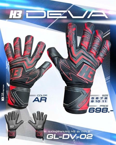  Găng Tay Thủ Môn Chính Hãng Thái Lan H3 DEVA2 Đen Đỏ 