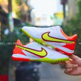  Giày Bóng Đá Cỏ Nhân Tạo Tiempo 9 Pro bo thun Trắng gót Cam, Đế Hai Màu TF 