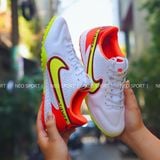  Giày Bóng Đá Cỏ Nhân Tạo Tiempo 9 Pro bo thun Trắng gót Cam, Đế Hai Màu TF 