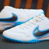  Giày Bóng Đá Cỏ Nhân Tạo Tiempo 9 Pro Bo Thun Trắng Đế Xanh Da TF 