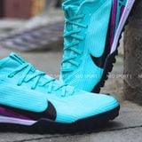  Giày Bóng Đá Cỏ Nhân Tạo Mercurial Vapor 15 Pro Airzoom Bo Thun Xanh Ngọc Gót Tím TF 