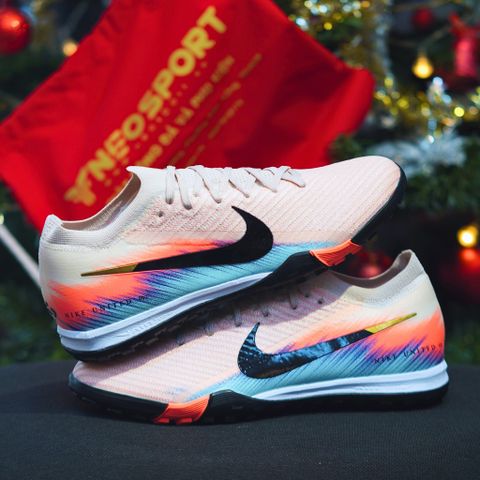  Giày Bóng Đá Cỏ Nhân Tạo Mercurial Vapor 16 Elite Bo Thun Cam Nhạt Xanh Biển TF 