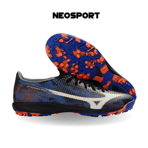  Giày Bóng Đá Cỏ Nhân Tạo Mizuno Alpha 3 Elite Pro Bo Thun Đen Xanh Logo Trắng TF 