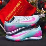  Giày Bóng Đá Cỏ Nhân Tạo Mercurial Vapor 16 Elite Bo Thun Xám Xanh/Logo Hồng TF 