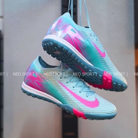  Giày Bóng Đá Cỏ Nhân Tạo Mercurial Vapor 16 Elite Bo Thun Xám Xanh/Logo Hồng TF 