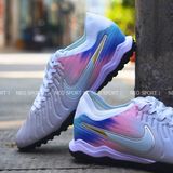  Giày Bóng Đá Cỏ Nhân Tạo Tiempo 10 Pro Unite Bo Thun Xám Gót Xanh Bích TF 