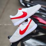  Giày Đá Banh Futsal Tiempo Sala Premier Trắng Xám Logo Đỏ IC 