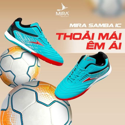  Giày Bóng Đá Futsal Chính Hãng Mira Samba Xanh Ngọc IC 
