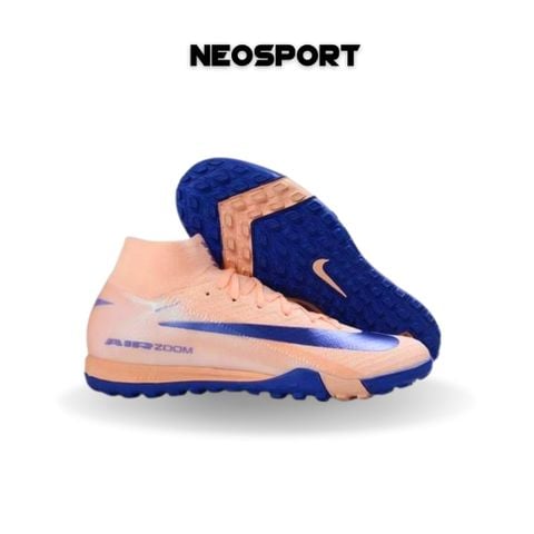  Giày Bóng Đá Cỏ Nhân Tạo Mercurial Superfly 10 Cổ Cao Cam Nhạt Đế Xanh Bích TF 