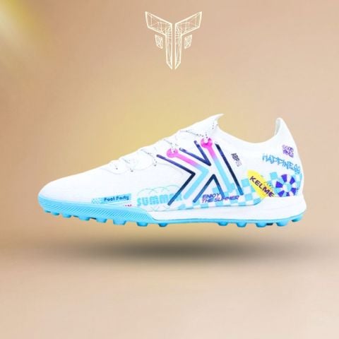  Giày Bóng Đá Cỏ Nhân Tạo Chính Hãng Kelme 5.0 Bo Thun Trắng/Xanh Da TF - 9521ZX1324 