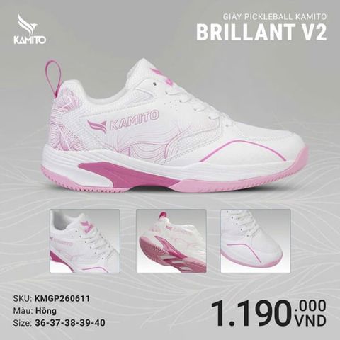  Giày Pickleball Kamito Brillant V2 Trắng/Hồng 