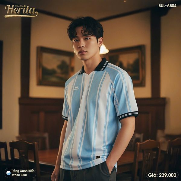  Áo Bóng Đá Retro Bulbal Herita Trắng Sọc Xanh Da 