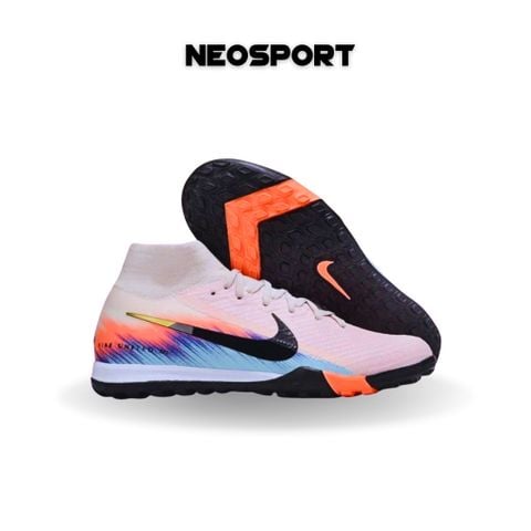  Giày Bóng Đá Cỏ Nhân Tạo Mercurial Superfly 10 Cổ Cao Cam Nhạt Xanh Biển TF 