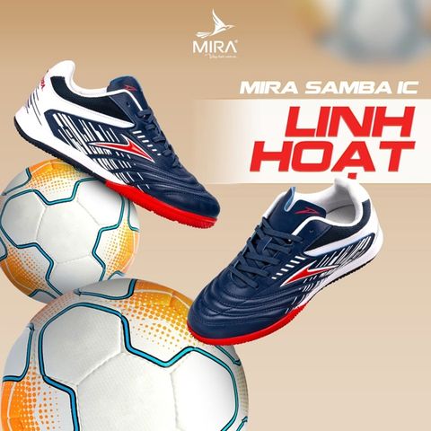  Giày Bóng Đá Futsal Chính Hãng Mira Samba Xanh Đen IC 