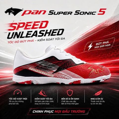  Giày Bóng Đá Futsal Chính Hãng Thái Lan Pan Super Sonic 5 Trắng/Đỏ IC 