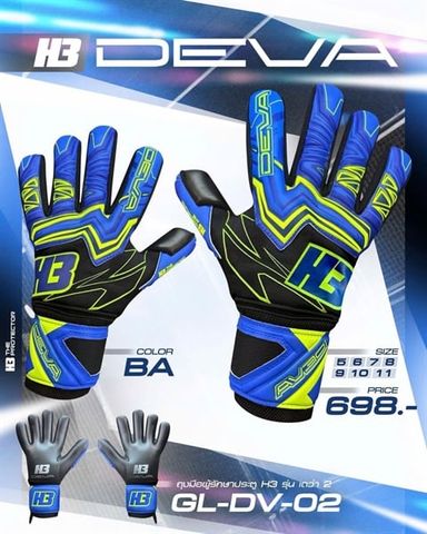  Găng Tay Thủ Môn Chính Hãng Thái Lan H3 DEVA2 Đen Xanh Bích 
