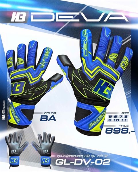  Găng Tay Thủ Môn Chính Hãng Thái Lan H3 DEVA2 Đen Xanh Bích 