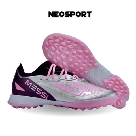  Giày Bóng Đá Cỏ Nhân Tạo X Crazyfast.1 MESSI Bo Thun Bạc Đế Hồng TF 