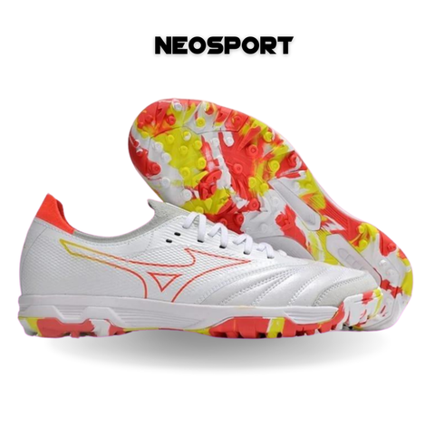  Giày Bóng Đá Cỏ Nhân Tạo Mizuno Morelia Neo 3 Sala Beta SF Bo Thun Trắng đế camo đỏ TF 