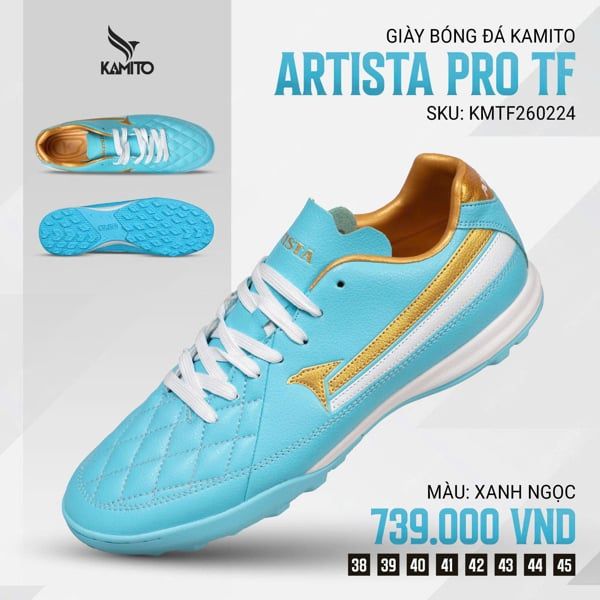  Giày Bóng Đá Chính Hãng KAMITO ARTISTA Pro Xanh Ngọc TF 