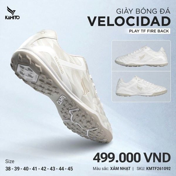  Giày Bóng Đá Chính Hãng Cỏ Nhân Tạo Kamito Velocidad Fire Back Trắng TF 