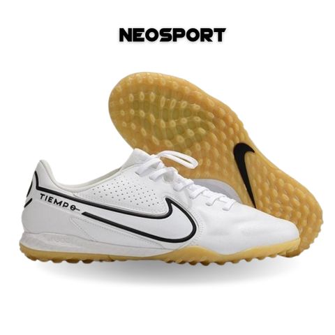  Giày Bóng Đá Cỏ Nhân Tạo Tiempo 9 Pro Bo Thun Trắng Đế Nâu Trong TF 