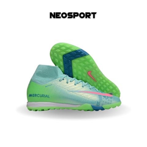  Giày Bóng Đá Cỏ Nhân Tạo Mercurial Superfly 10 Cổ Cao Cosmic Xanh Ngọc/Hồng TF 