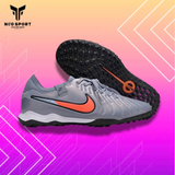  Giày Bóng Đá Cỏ Nhân Tạo Tiempo 10 Pro Bo Thun Xám Logo Cam TF 