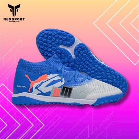  Giày Bóng Đá Cỏ Nhân Tạo Puma Future 8 Ultimate Cổ Cao Mũi Trắng Gót Xanh Bích TF 