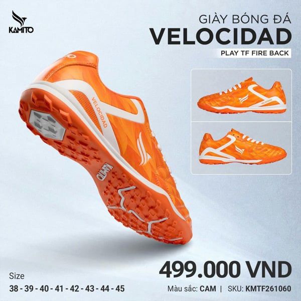  Giày Bóng Đá Chính Hãng Cỏ Nhân Tạo Kamito Velocidad Fire Back Cam TF 