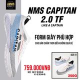  Giày Bóng Đá Chính Hãng Cỏ Nhân Tạo NMS CAPITAN 2.0 Bo Thun Trắng/Đen/Xanh Da TF 