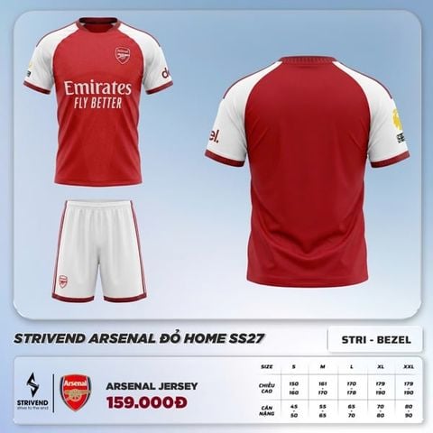  Bộ Quần Áo Bóng Đá STRIVEND - Arsenal Đỏ Sân Nhà SS27 