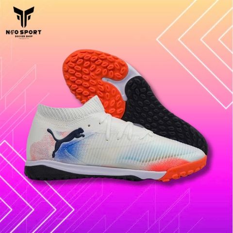  Giày Bóng Đá Cỏ Nhân Tạo Puma Future 8 Ultimate Cổ Cao Trắng/Xanh/Cam TF 