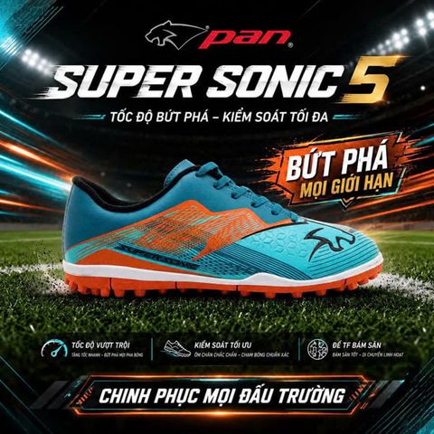  Giày Bóng Đá Cỏ Nhân Tạo Chính Hãng Thái Lan Pan Super Sonic 5 Xanh Ngọc TF 