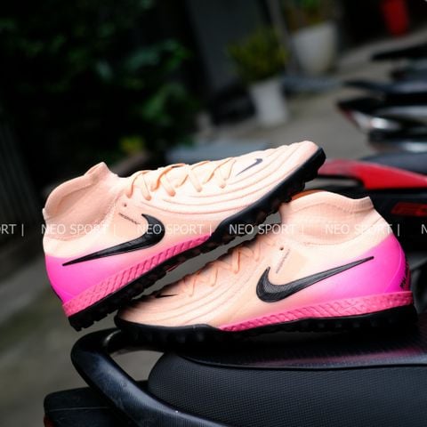  Giày Bóng Đá Cỏ Nhân Tạo Phantom Luna II Elite Cổ Cao Cam Nhạt Gót Hồng Đế Đen TF 