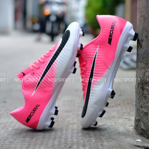  Giày Bóng Đá Cỏ Tự Nhiên Mercurial Victory 6 Hồng Mũi Trắng FG 
