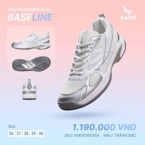  Giày Pickleball Nữ Kamito Baseline Trắng Bạc 