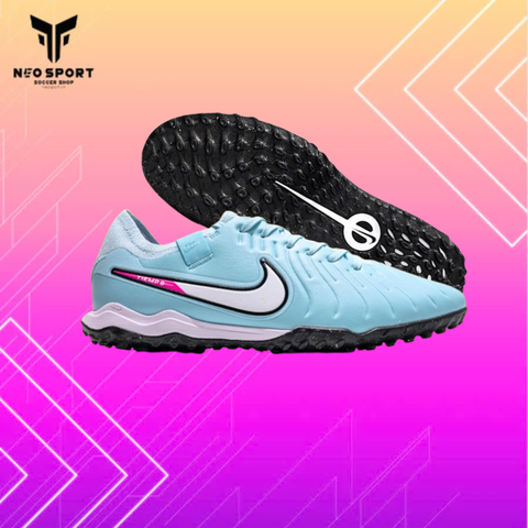  Giày Bóng Đá Cỏ Nhân Tạo Tiempo 10 Pro Bo Thun Xanh Ngọc Logo Trắng Hồng TF 